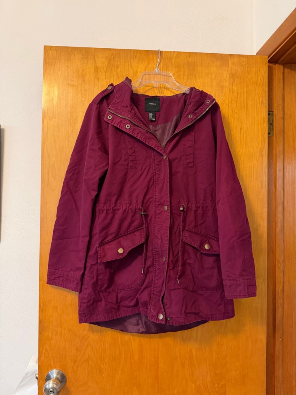 Forever 21 Women's Hooded Utility Jacket - Burgundy Size S